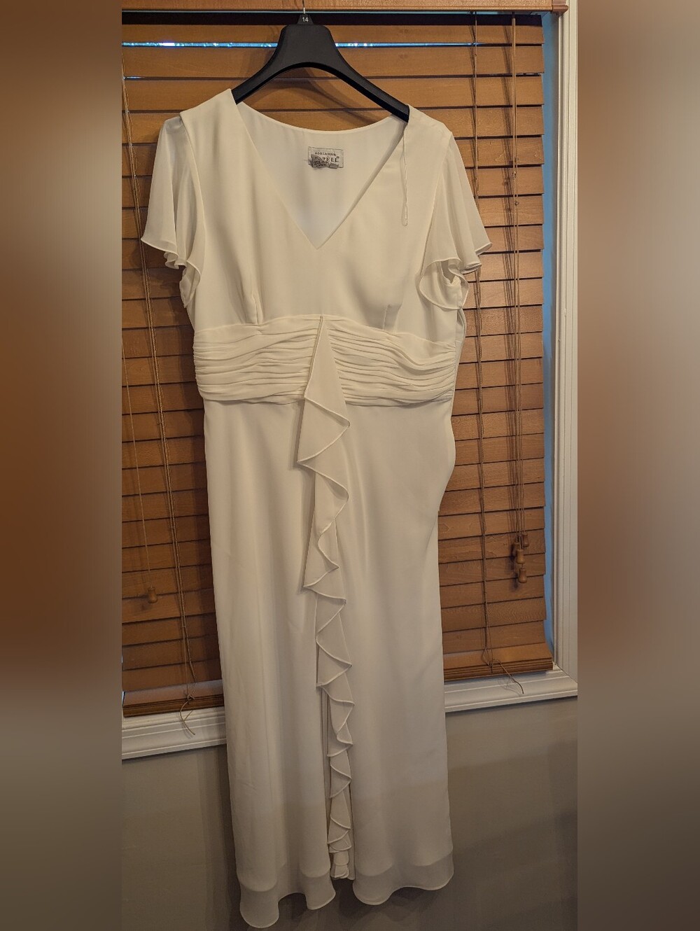Adrianna Papell Cream V-Neck Ruffle Maxi Dress